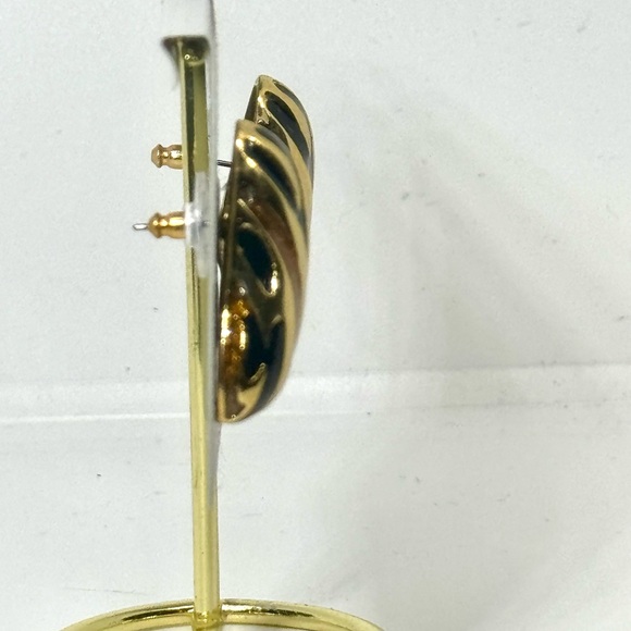 Vintage Gold & Black Abstract Enamel Triangle Earrings - Picture 7 of 9